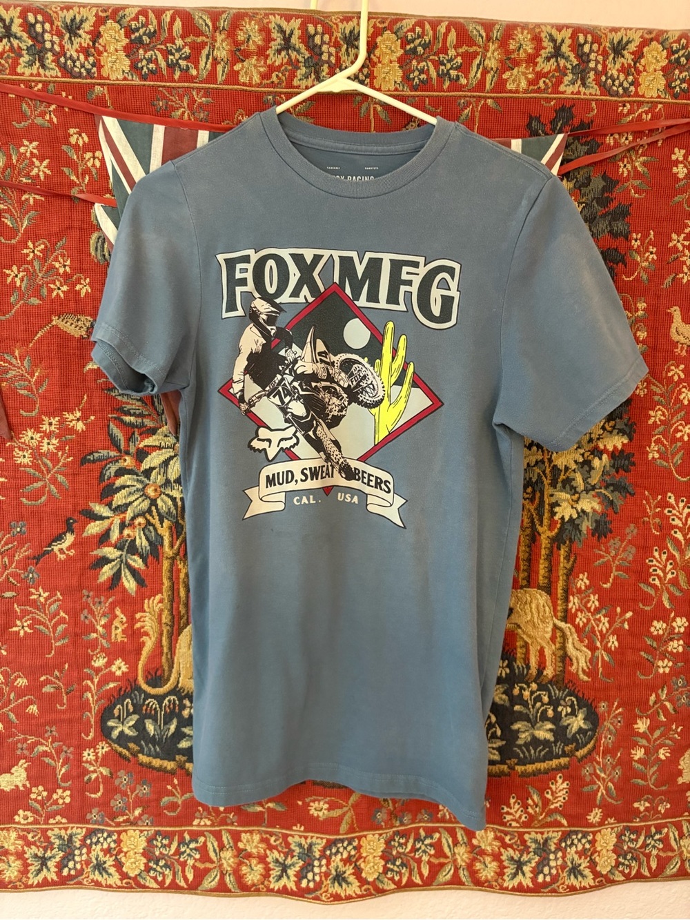 Fox Blue Graphic T‑Shirt - Mud, Sweat & Beers Motocross Distressed Classic Brap